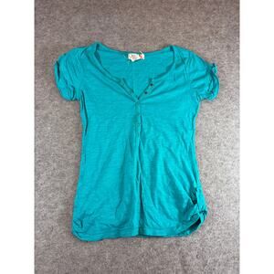 OP Ocean Pacific Henley Shirt Girls Medium Blue Button Placket Scoop Neck Top